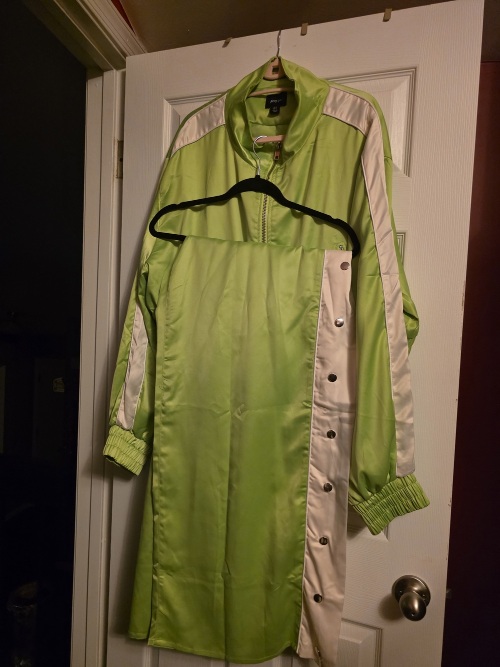 Nasty Gal Lime Green Satin Bomber Jacket with White Trim